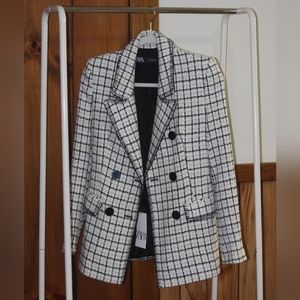 NWT Zara Plaid Double Breasted Blazer